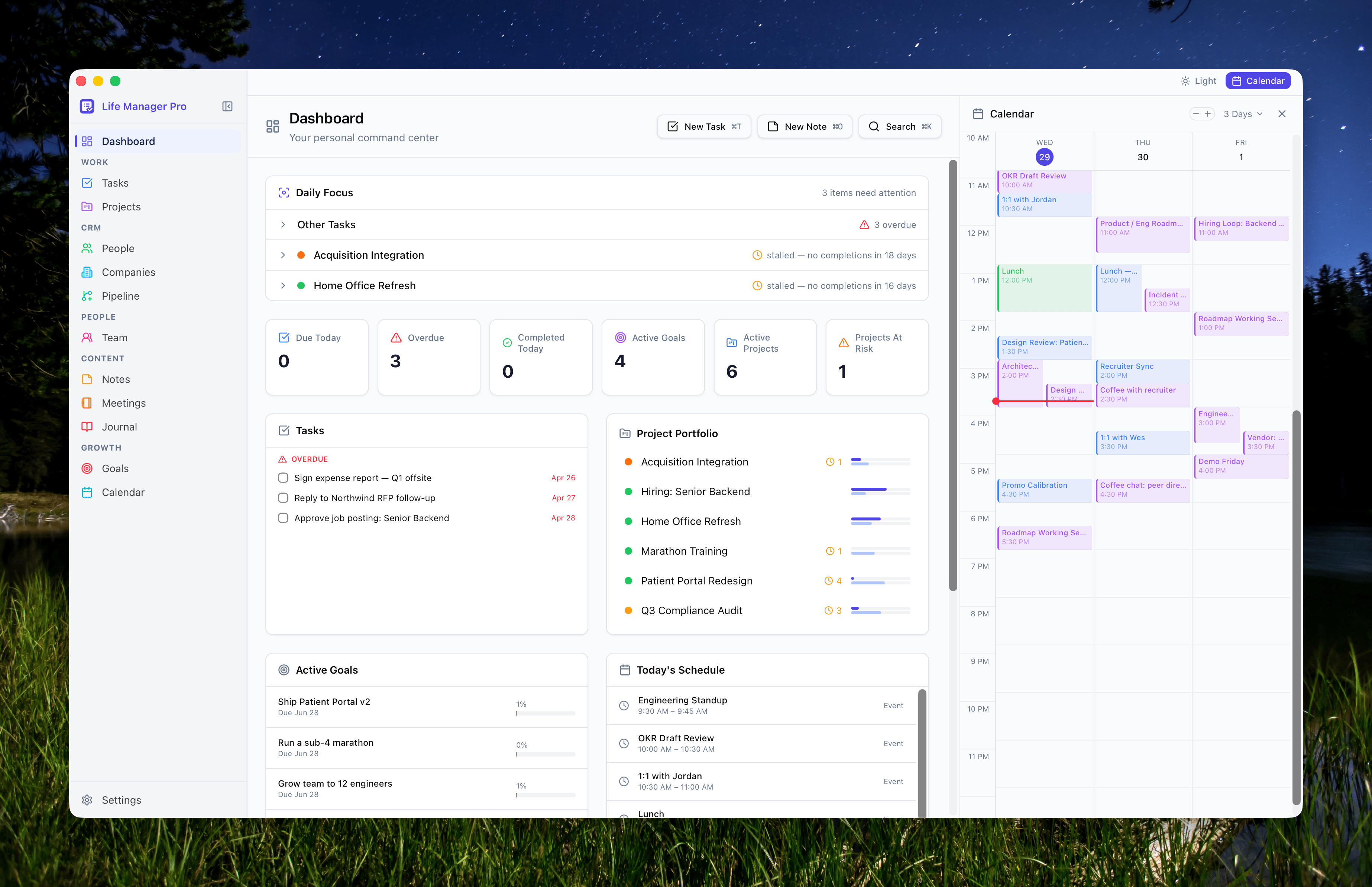 Dashboard With Sidebar Calendar Open
