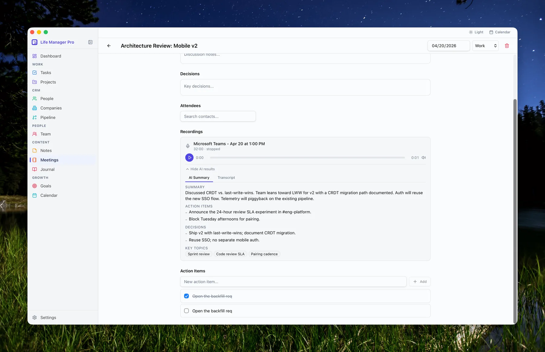 Meeting notes — recording and AI analysis