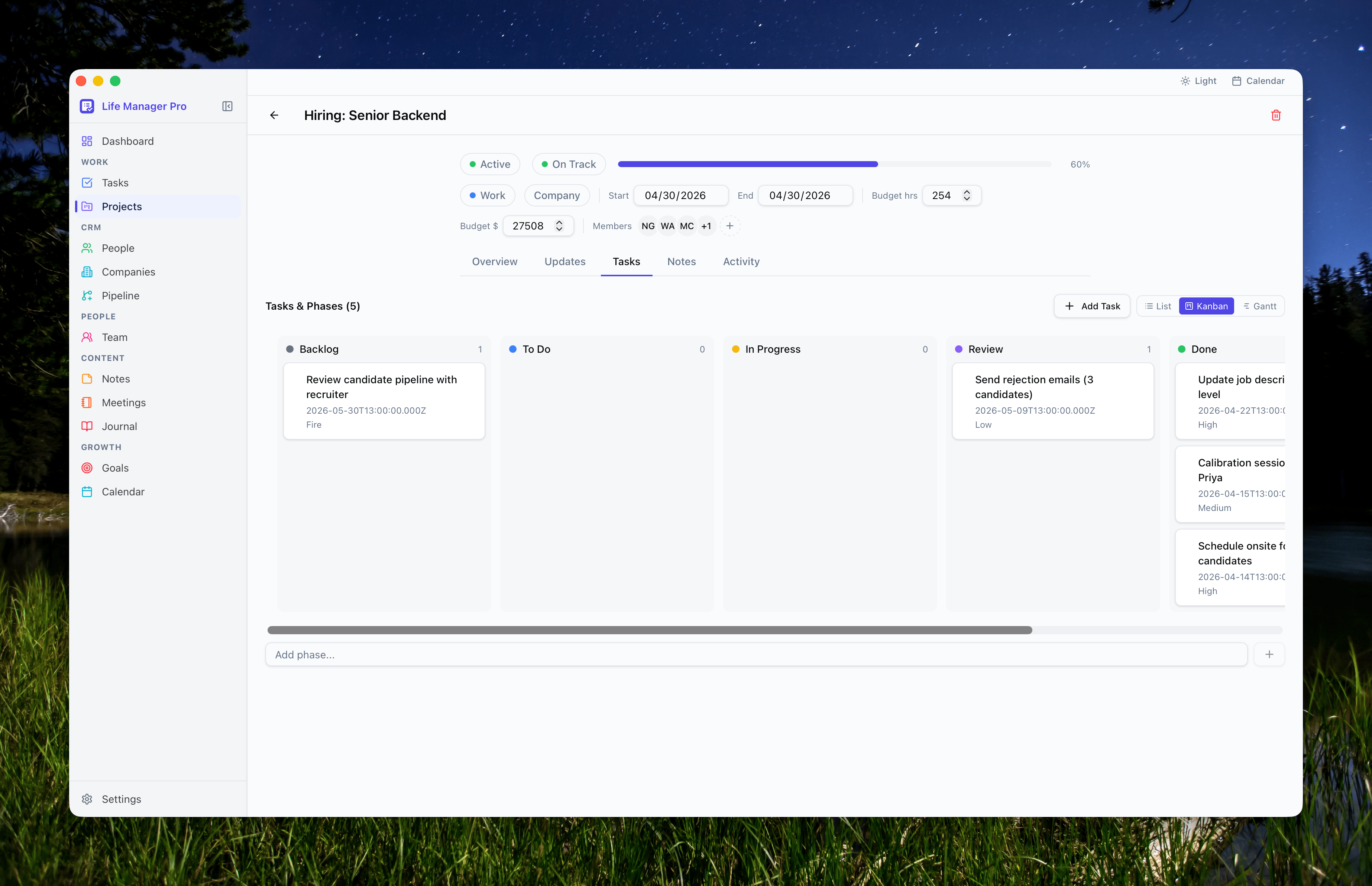 Projects Tasks Tab Kanban View