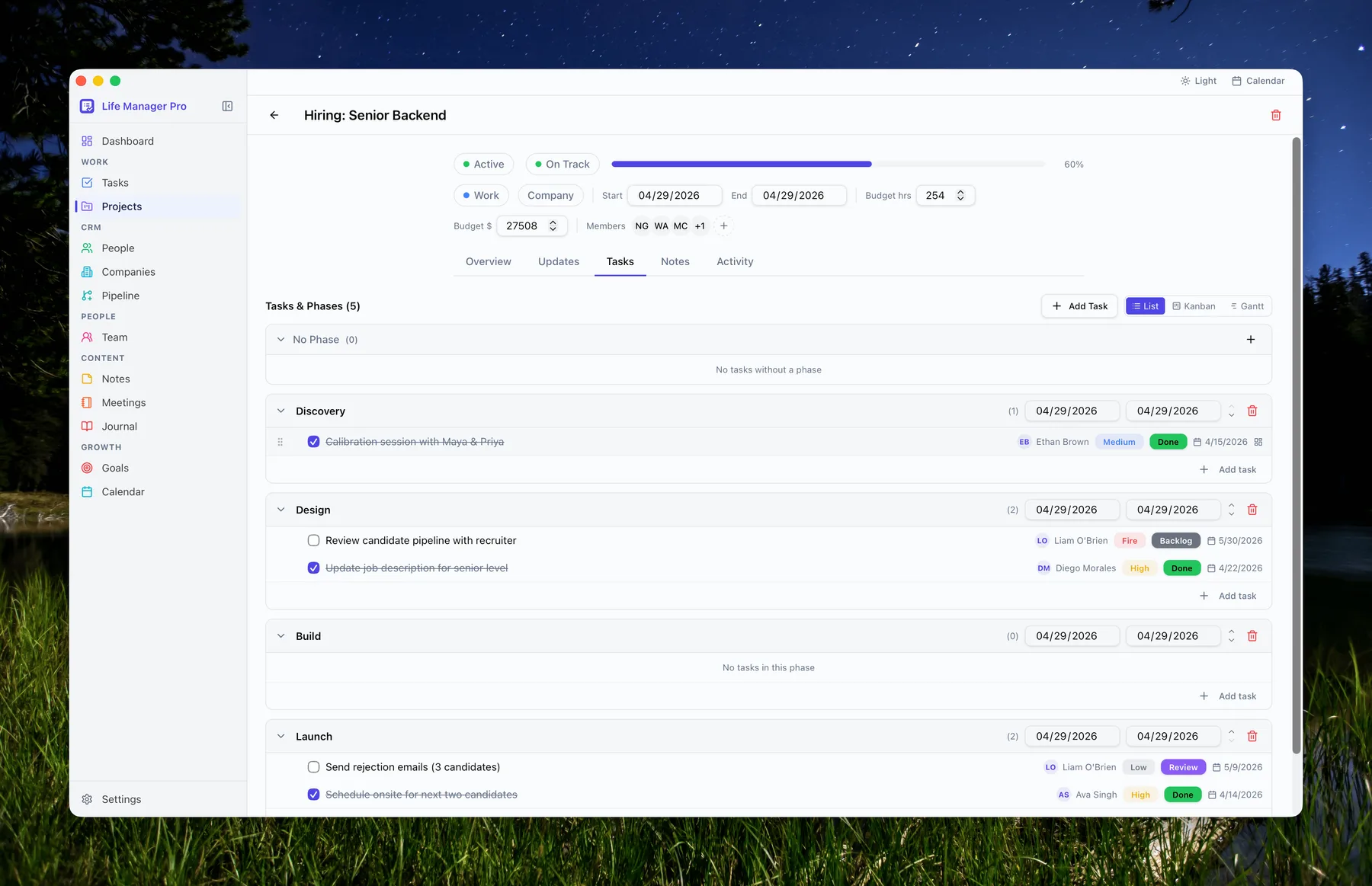 Project tasks