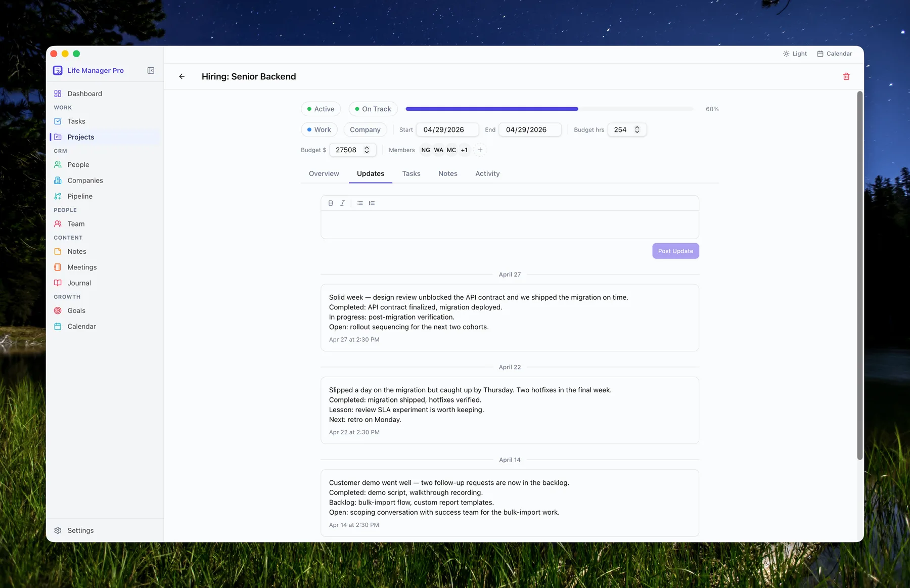 Project updates