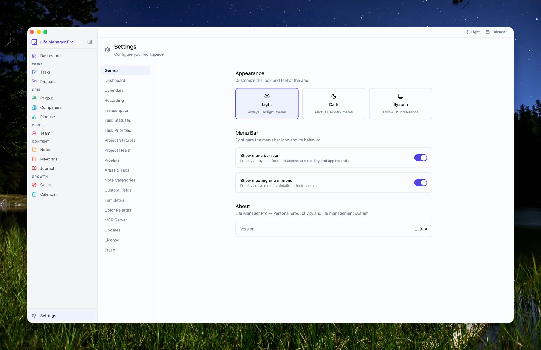 Settings — general