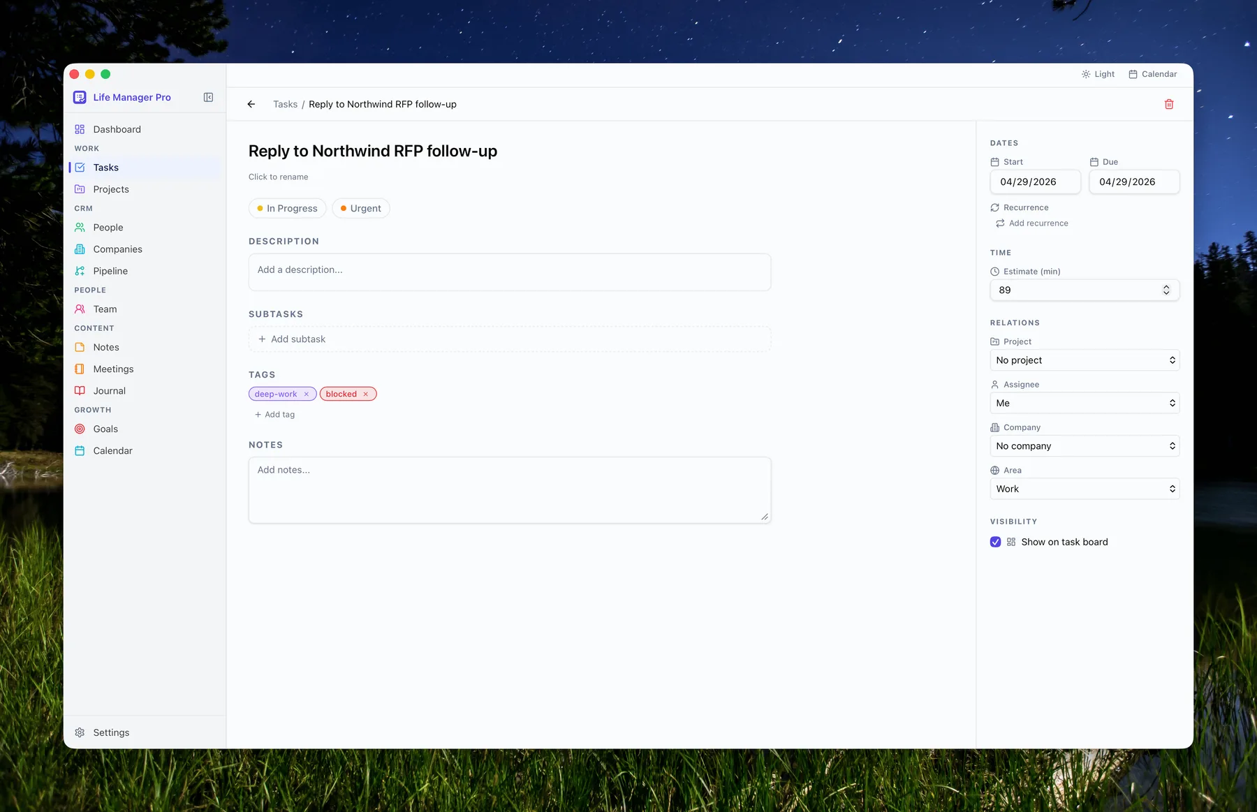 Task detail with rich text notes