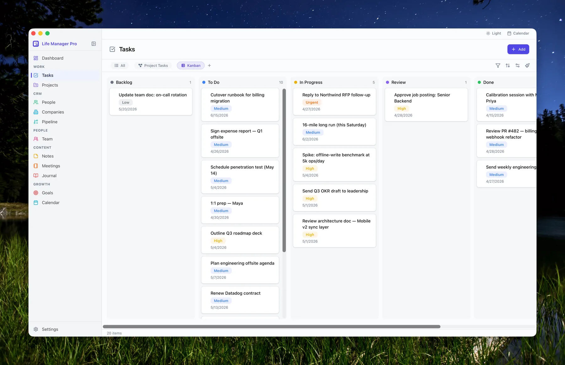Tasks — kanban view