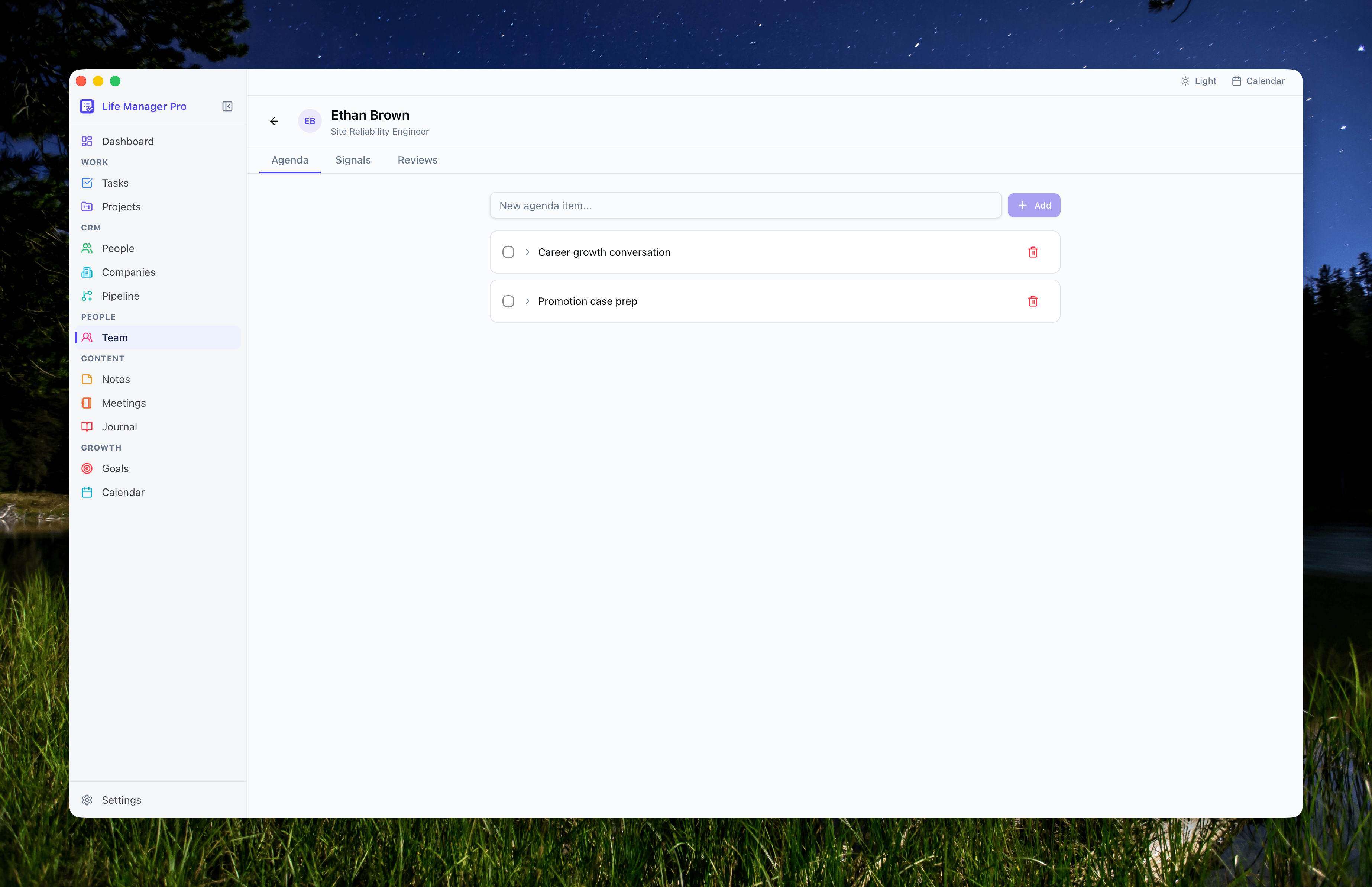 Team Member View Agenda Tab