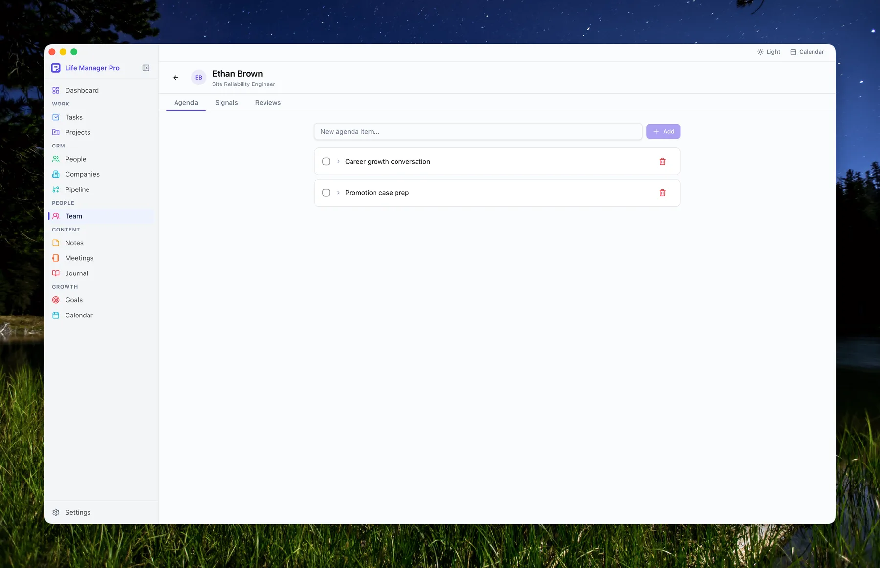 Team member — agenda