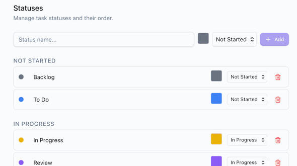 Custom statuses — light mode